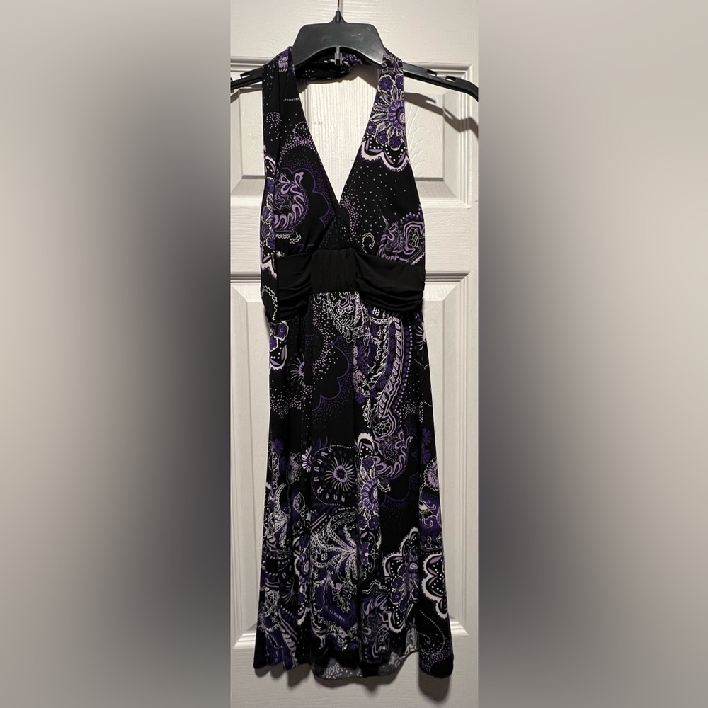 Speechless Black and Purple Paisley Halter Dress